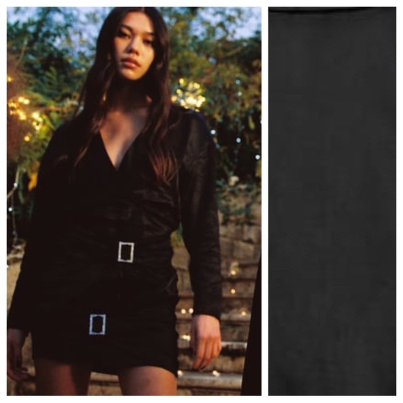 NWT. Zara Black Satin Effect Mini Dress with Rhinestone Appliqués. Size XXL. - Picture 1 of 11